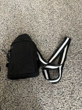 Vici Black Quilted Crossbody with Black-and-White Striped Strap